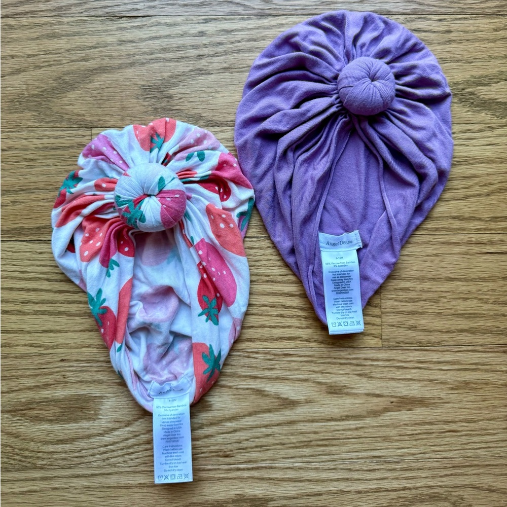 Angel Dear set of 2 bamboo headwrap style hats in 6-12 months
